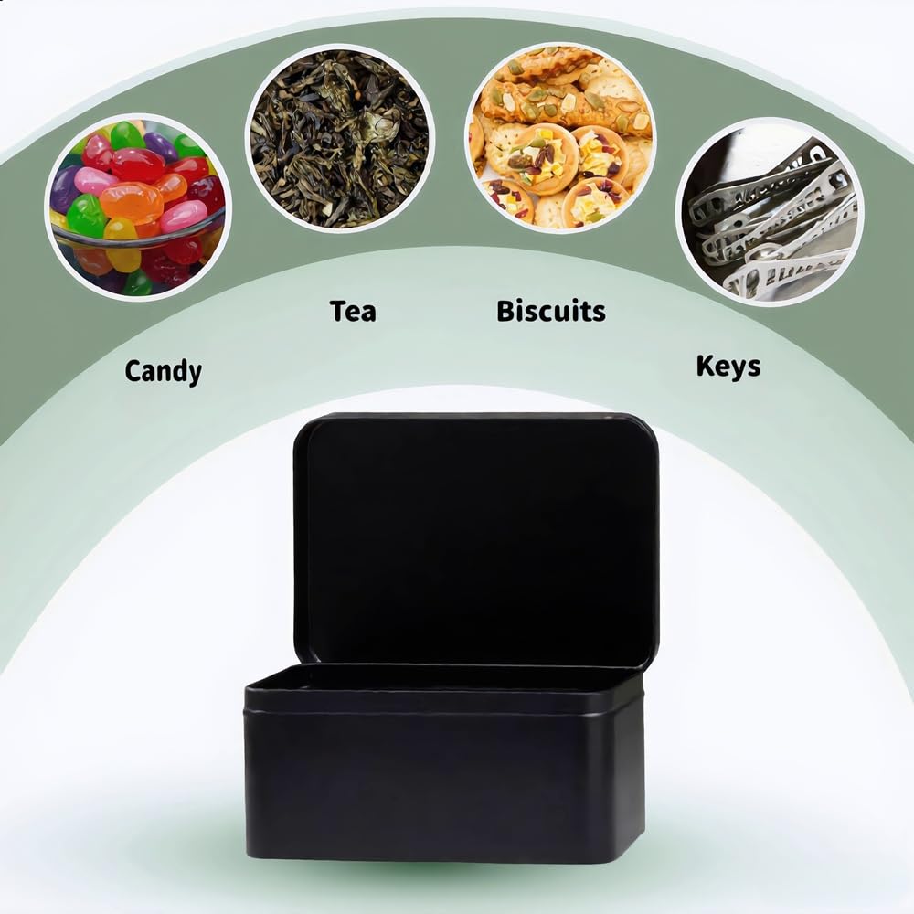 JJLFresheners 3 Scatole Di Latta Nere Rettangolari Con Coperchio Incernierato – Contenitori Metallici Vuoti Per Caramelle, Gioielli, Chiavi, Organizer Da Cucina - 5