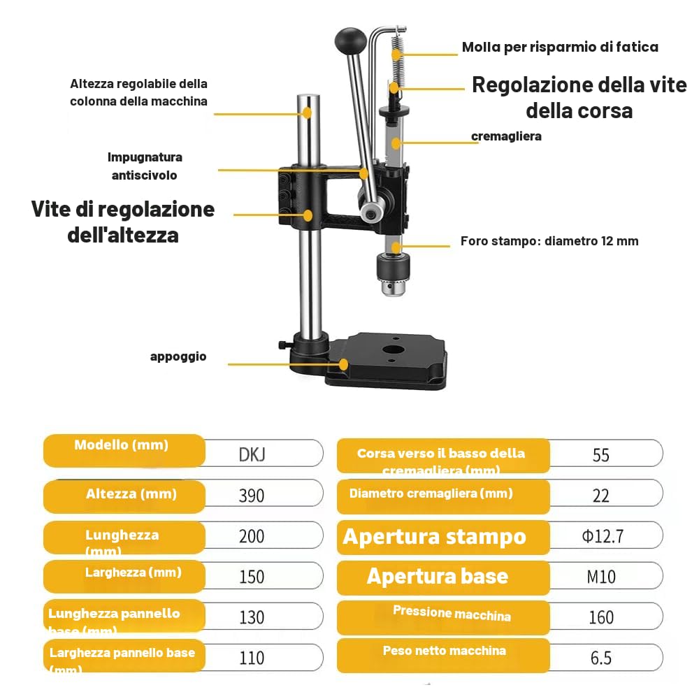 Macchina per pressa a mano Pressa Manuale Punzonatrice Torchietto Punzone con Mandrino per Fori Goffratura Tacca in Pelle Alluminio Plastica Legno, Pressione mas: 160kg, Nero