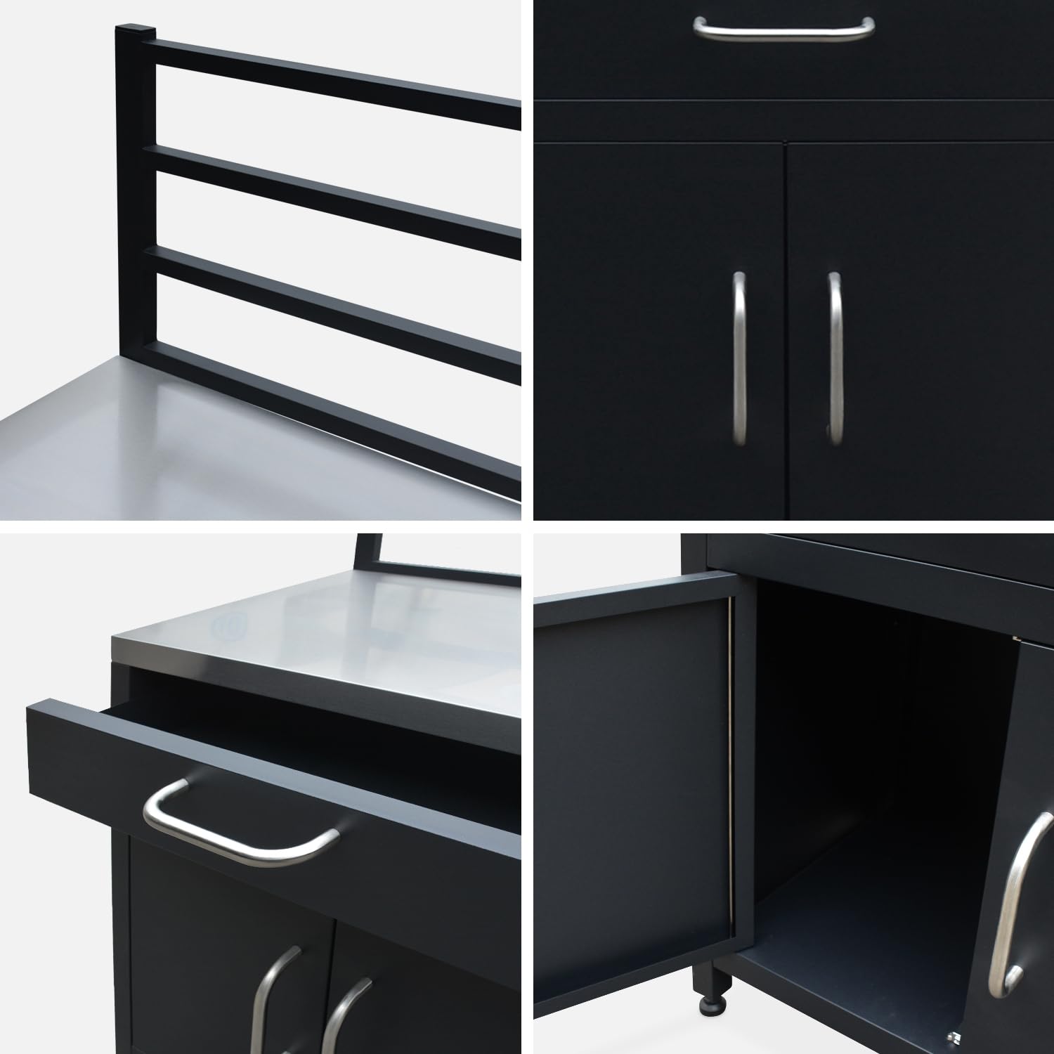 sweeek - Cocina exterior de acero 1 cajón y 2 puertas, 80cm, Grimaud, Negro, 54x80x124 cm
