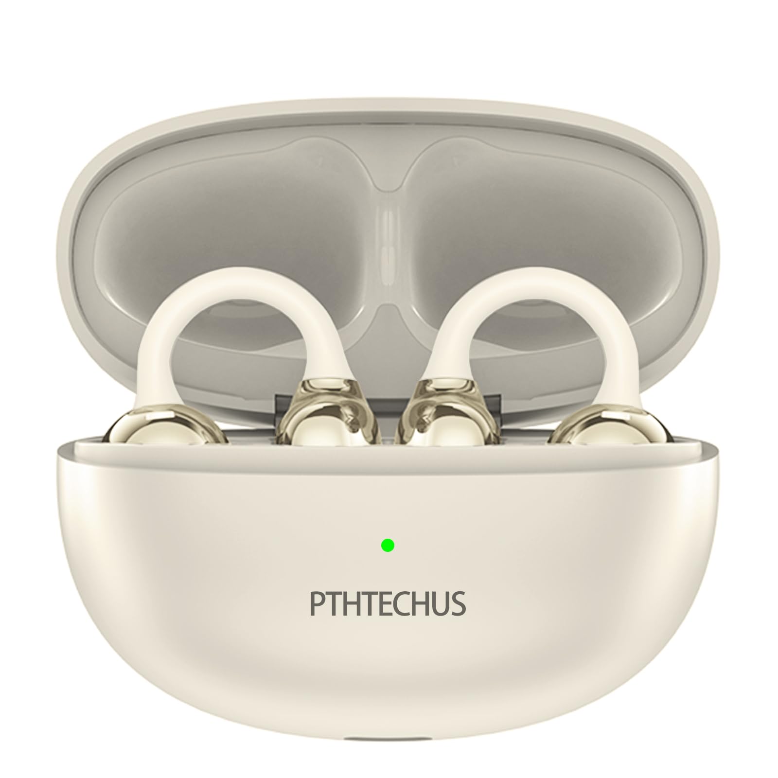 PTHTECHUS Open Ear Clip Headphones, Bluetooth 5.4 with ENC Audio Wireless Earbuds, 40 Hours Playback, Noise Cancelling Calls, Stable Fit Wireless Open