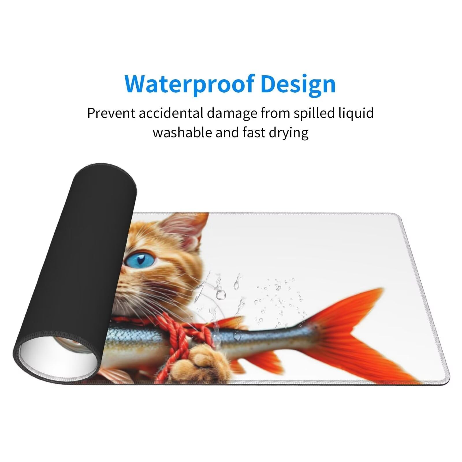 Tappetino Mouse, Tappetino Mouse Gaming Grande XXL 1500x800x3mm Tappetino Scrivania Mouse Pad, Base in Gomma Antiscivolo, Bordi Cuciti,Lavabile, Mousepad per Ufficio e Gaming (Pesce gatto) R-470