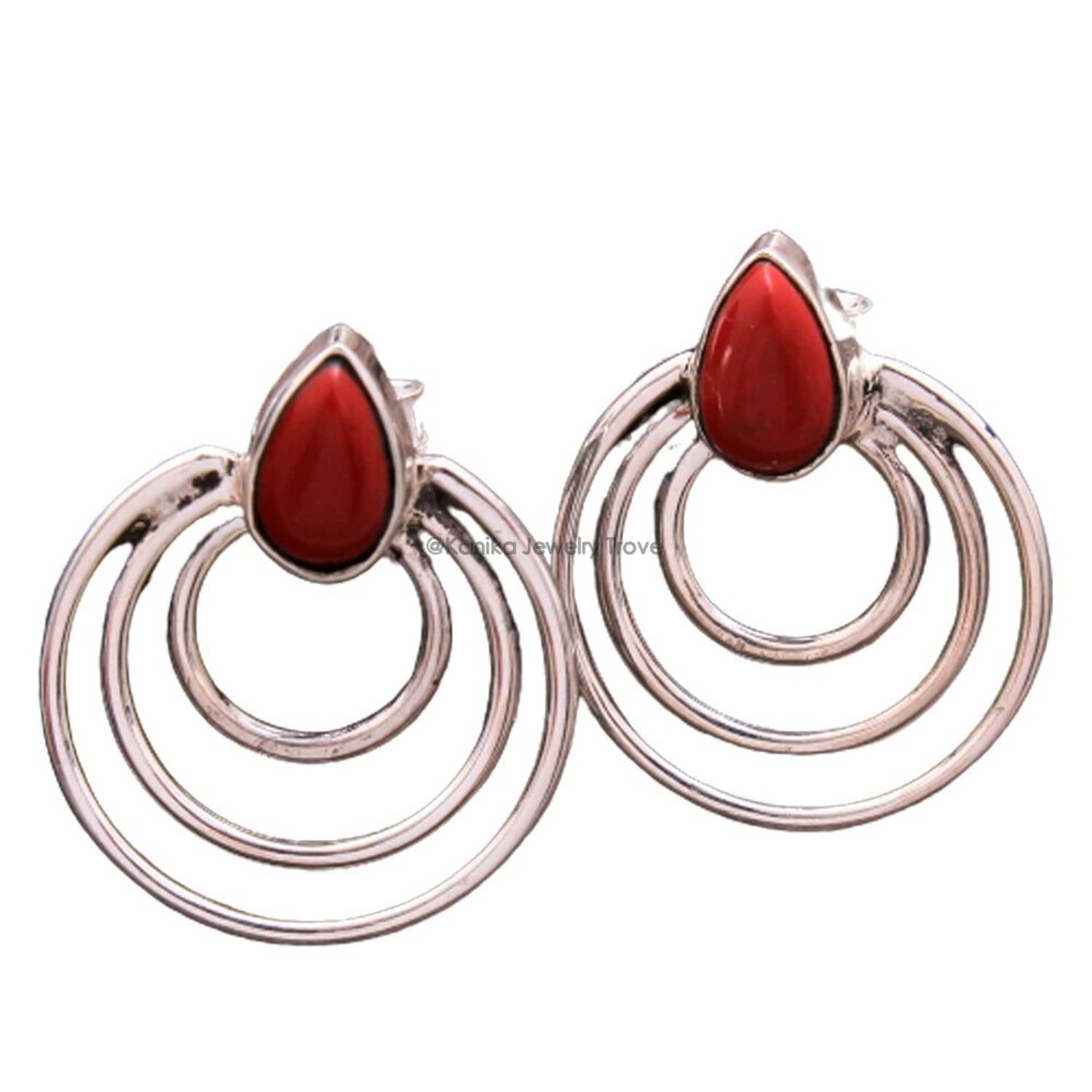 Pendientes de plata sólidos 925 para mujeres y niñas, plata esterlina Coral Drop de pendientes Declaración, regalo de dama de honor, joyas hechas a mano