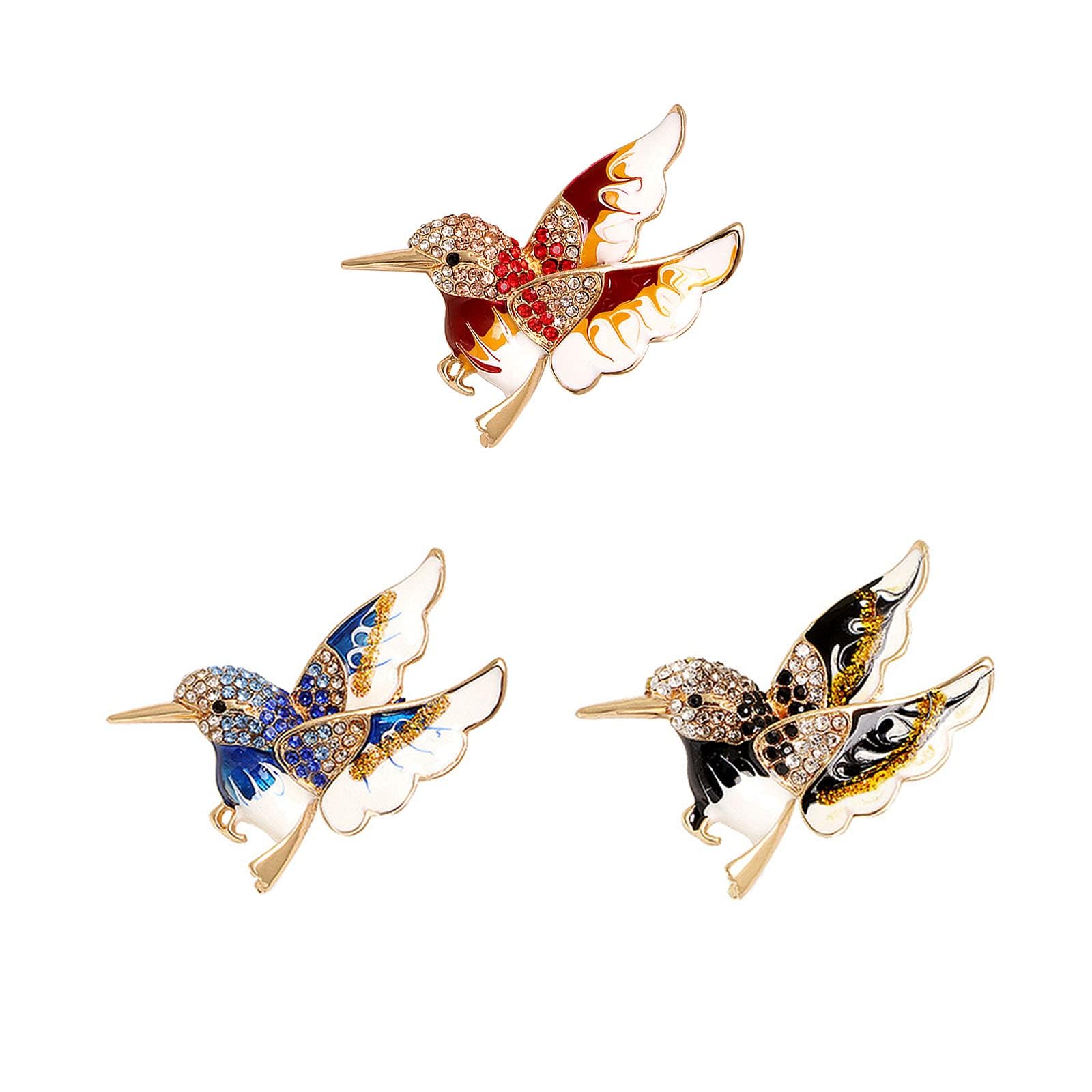 SYOSIBrooch, Lapel Brooch, Rhinestone Hummingbird, Handmade Enamel Pins Cute Hummingbird Brooch, Premium Badge, Costume Hat Bag Decoration Accessories for Women Girls 3 Pcs