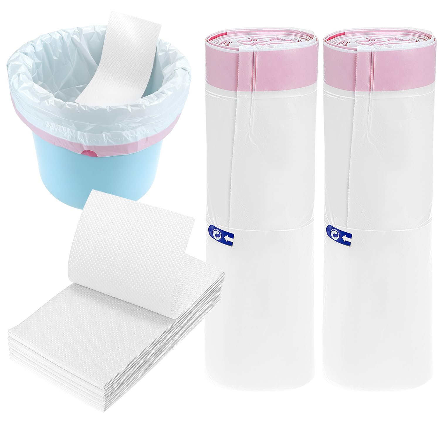QWORK® 40 Toiletteneinlagen mit 40 Superabsorbierenden Einlagen - Einwegbezüge für Bettpfannen, tragbare Toiletten und Toilettenstühle