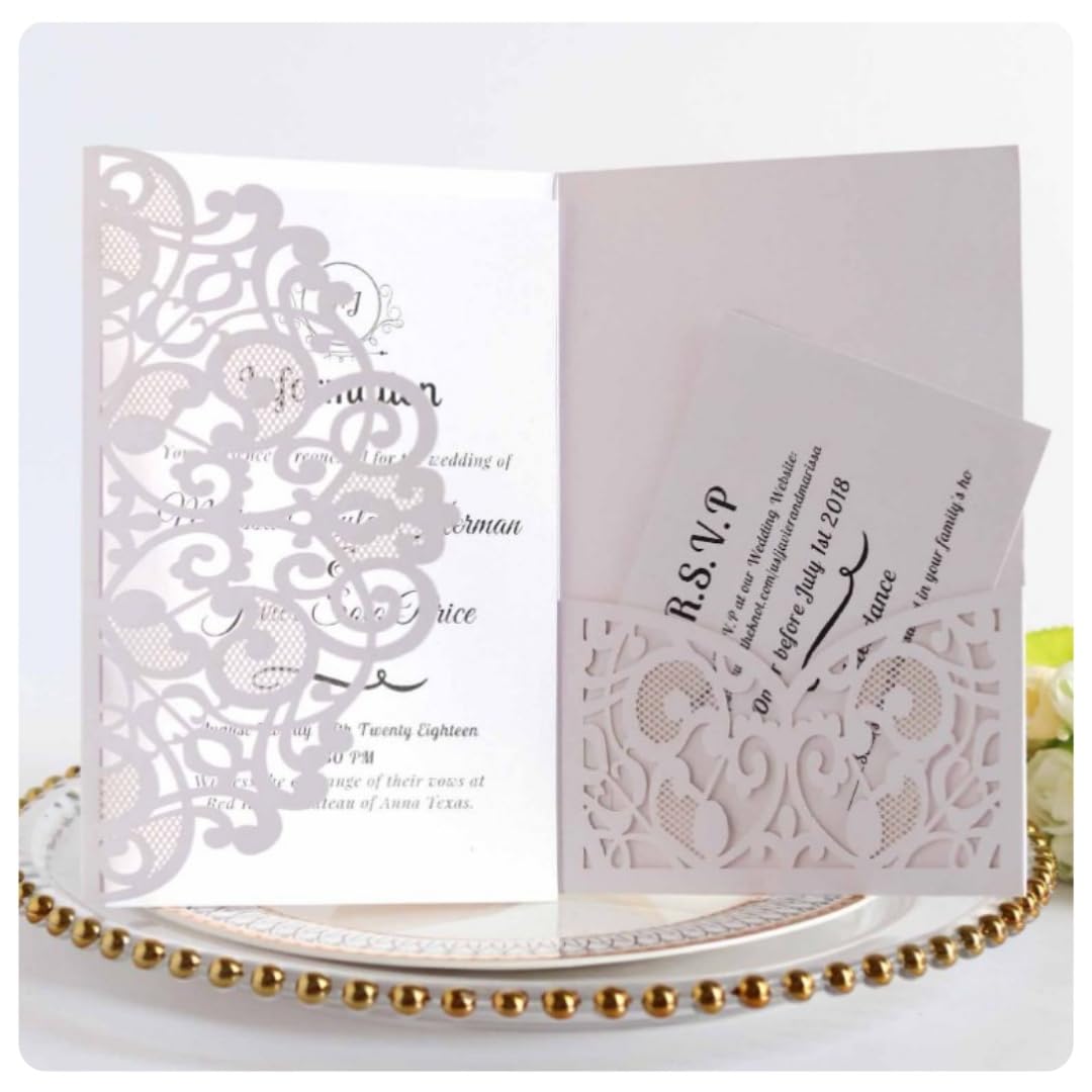20 Stück Hochzeit Einladungskarten Laser Cut Flora Hochzeitseinladungen Spitze Hochzeitseinladungskarten Retro Dreifachgefaltete Hochzeitseinladung inkl Karten Umschläge Hochzeit Weiß