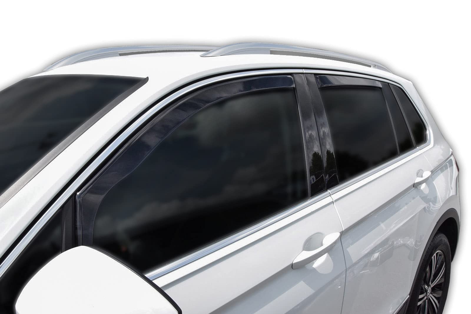 J&J AUTOMOTIVE GD Déflecteurs d'air et de Vent pour Volkswagen Tiguan 2 2016-2024, Ensemble 4pcs, Teintés, Avant et Arrière, Aérodynamique