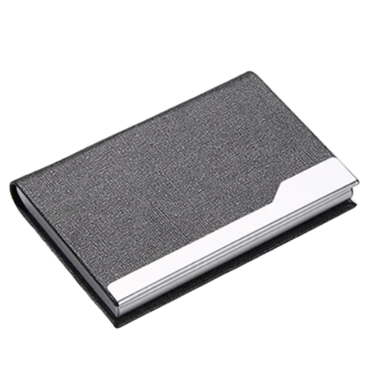 Vaeltor Grey 6Pcs Pu Leather Business Card Case Exhibition Gift Stainless Steel Metal Holder(Grey)