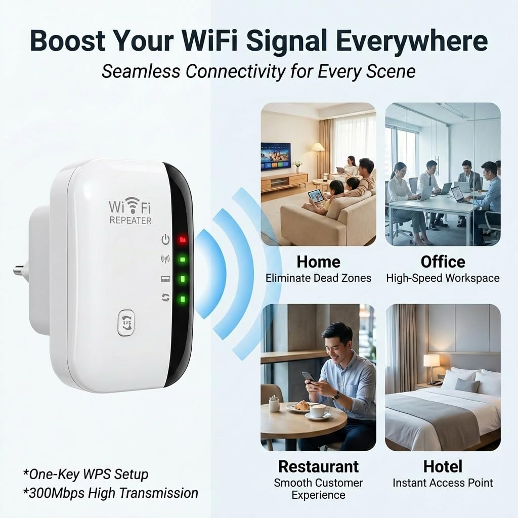 Amplificador Extensor WiFi 2.4 GHz-300 Mbps WiFi Extender Extensor de hasta 3000 pies Cuadrados con Modo Repetidor/Ap Puerto Ethernet Compatible con Todos los Dispositivos Wi-Fi