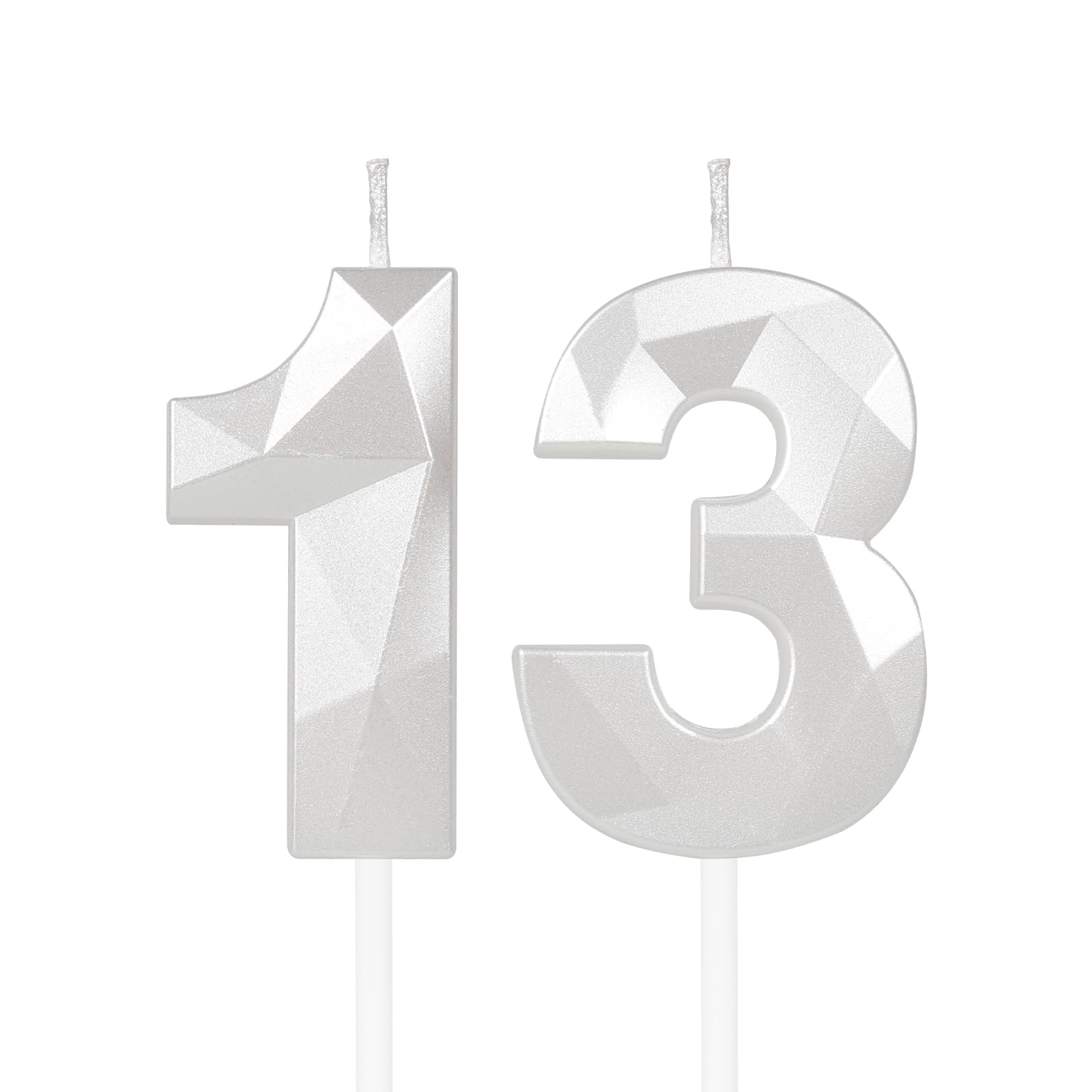 White Birthday Candles for Cake, Number 13 Candle for 13th Birthday Decorations, 3D Design Cake Topper Decorations for Boy Girl Women Men Birthday
