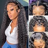 TABATAYA 26 Inch Curly Lace Front Wig Human Hair 180% Density Deep Wave Frontal Wig 13X4 Glueless Human Hair Wigs for Black Women HD Transparent Lace Front Wigs Pre Plucked with Baby Hair Brazilian Curly Human Hair Wigs Natural Color 26 Inch