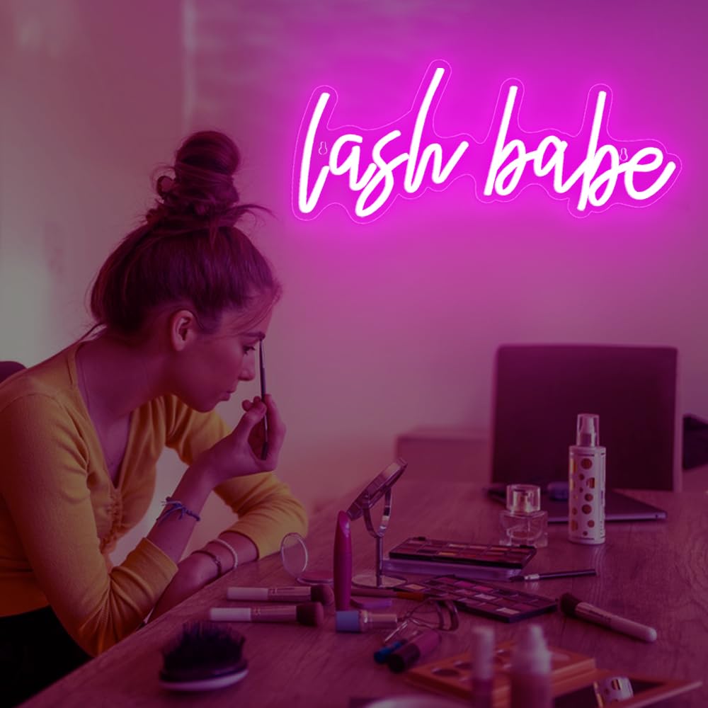 RuCvixkt Lash Babe Neon Sign for Wall Decor Beautiful Pink Lashes Baby Neon Sign for Lash Room Decor LED Light Sign for Lash Salon Beauty Room - Image 2