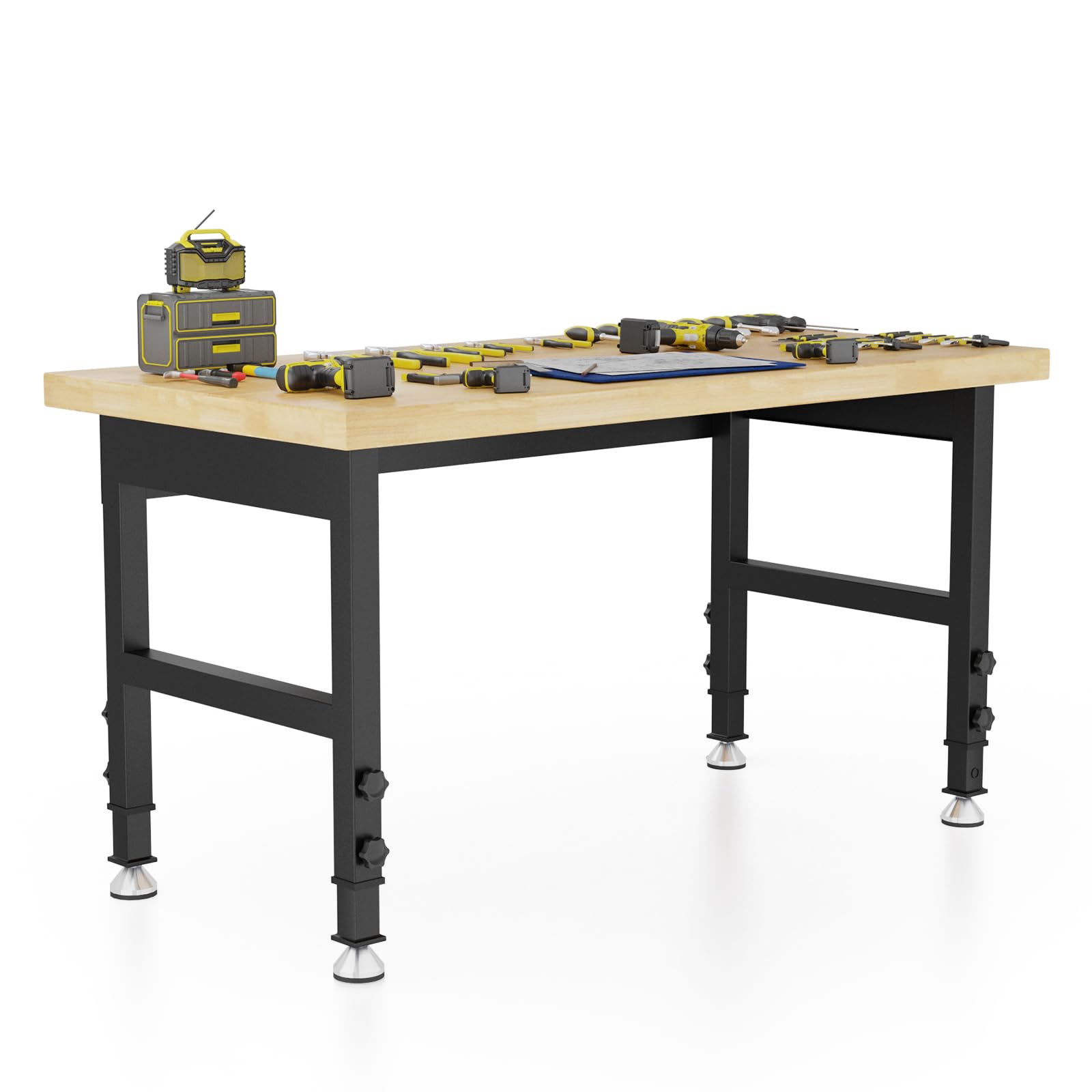 48” Chipboard Wood Work Bench Work Table, Metal Tool Heavy-Duty Adjustable Workbench, 3000 Lbs Capacity Tool Bench Workstation for Garage, Workshop