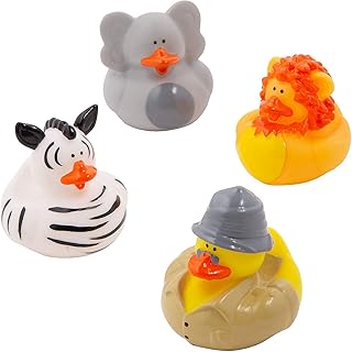 Rubber Ducks, Assorted Styles, 12 Pieces, Birthdays, Grand Events, Party Favors, Table Decorations, Treasure Chest Supplies (Safari)