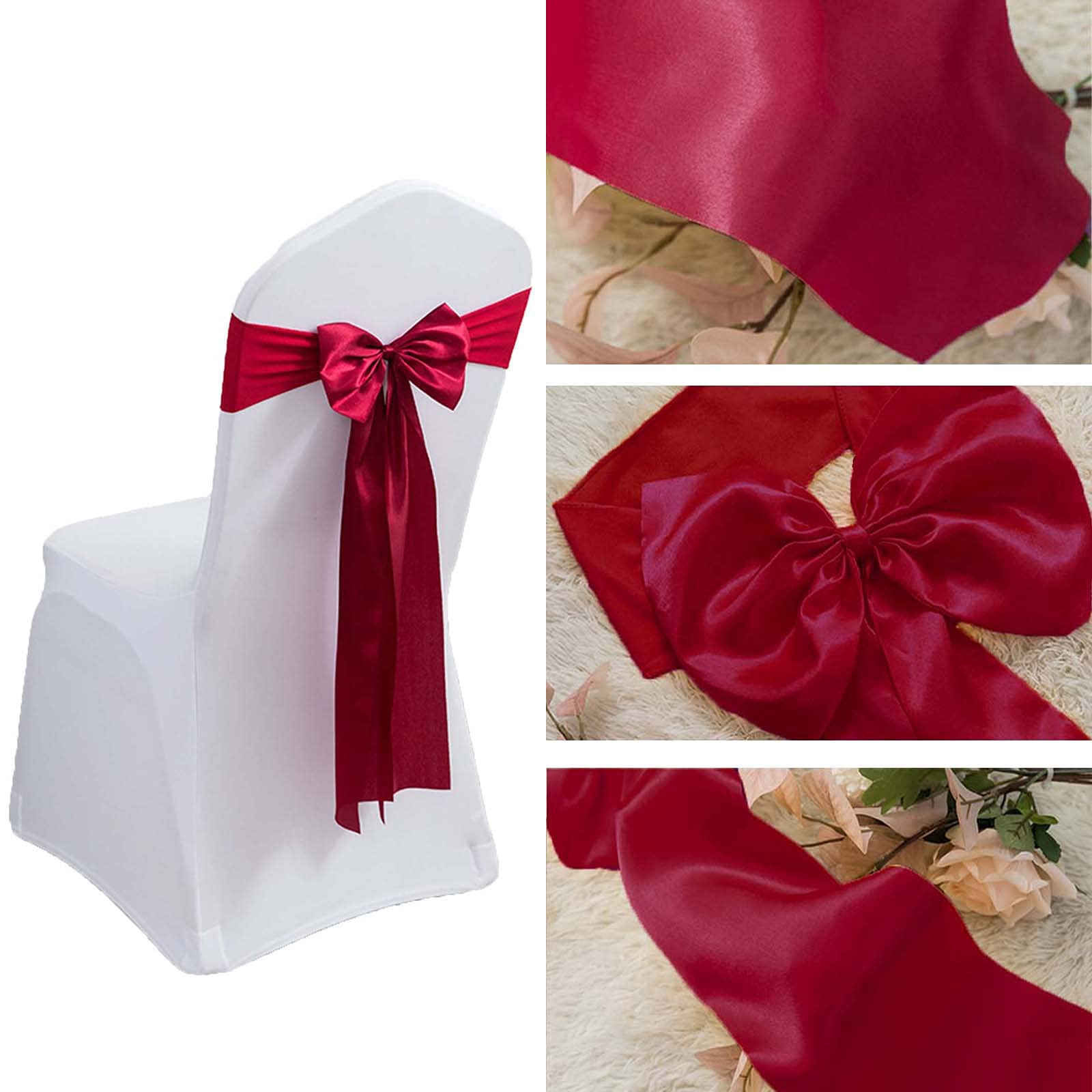 50 Bandas De Satén Para Sillas De Boda – Lazos Decorativos 18x275 Cm, Color Vino, Para Banquetes Y Eventos