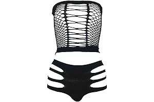 LEMON GIRL Women's Fishnet Babydoll Bodysuit Mini Dress Set One Size
