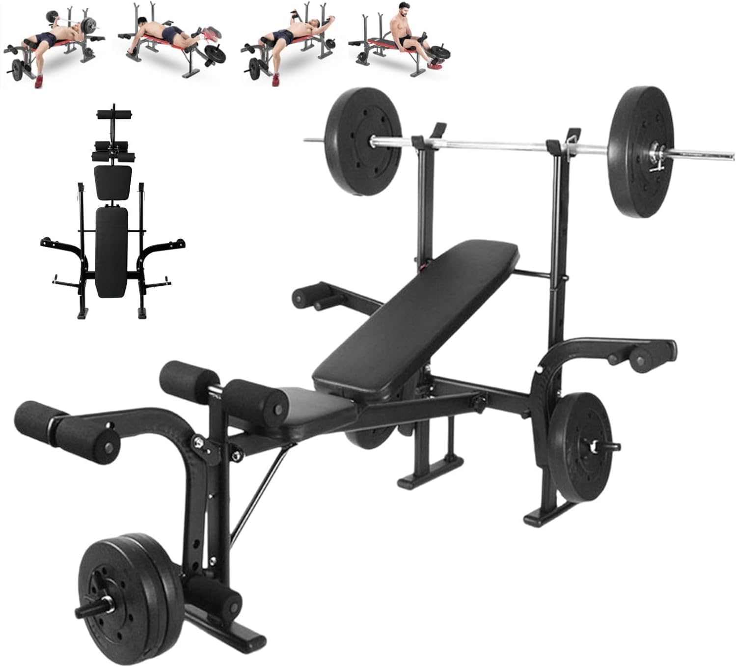 Standard Weight Bench, Bench Press Set with Preacher Curl Pad, Leg Developer Workout Benches, Adjustable Home Gym Weight Lifting Equipment, Full Body Strength Training System