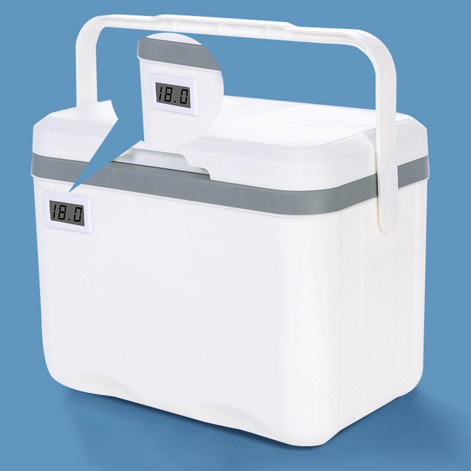 Isolierter Kühlerboxbehälter mit Temperaturanzeige luftdicht 6L -Träger Kalt/Wärmekonservierung Kühler für Picknick, Weiß