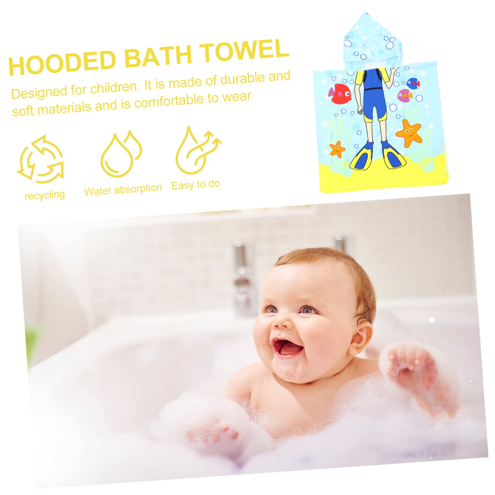 Abaodam 4pièces Serviette De Bain Garçon Fille à Capuche Microfibre avec Imprimé Ludique Peignoir De Bain Poncho De Plage pour Et Garçon Fille