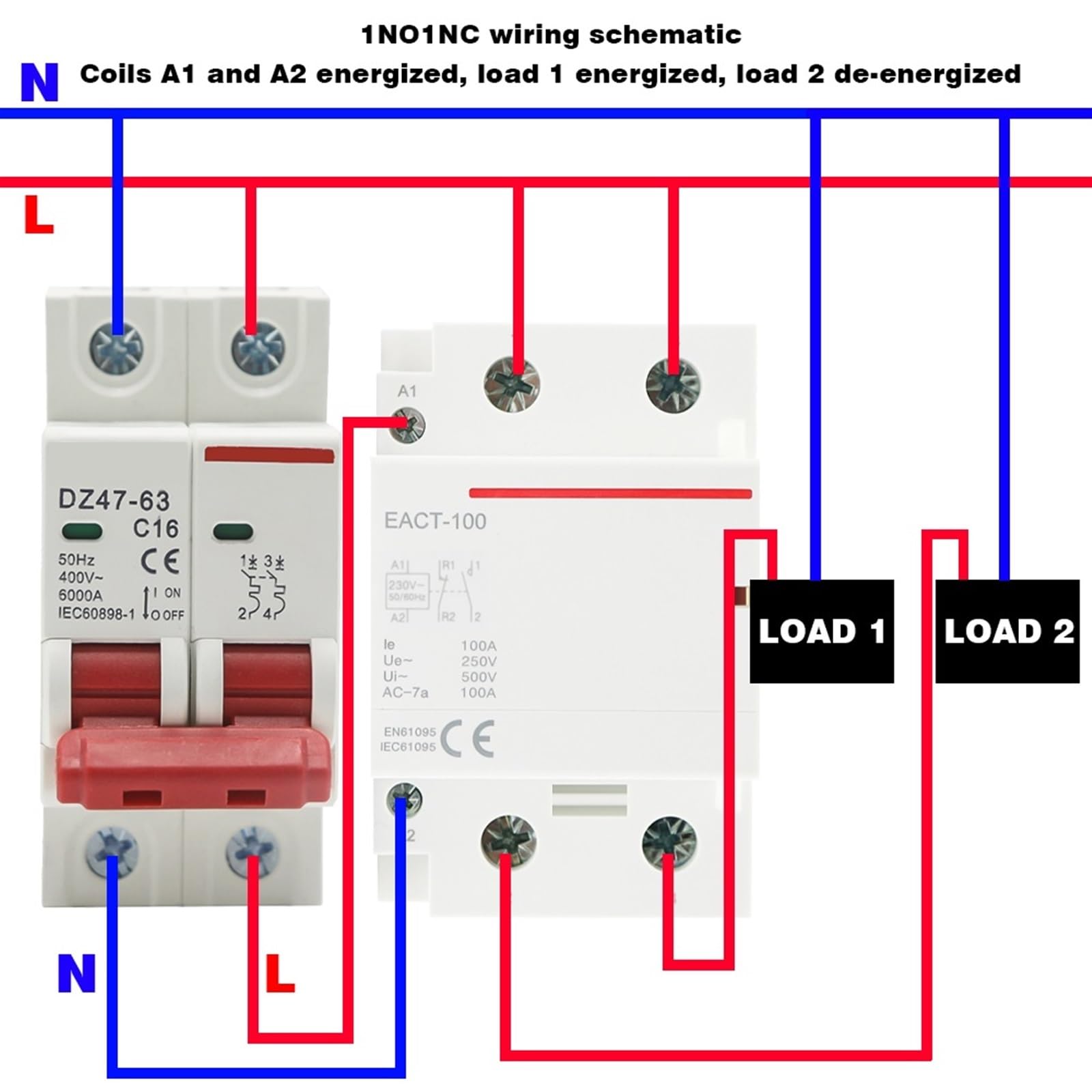 1 sztuka 2P 100A AC 110V 220V 50/60 Hz Din Rail domowy modułowy przełącznik stycznika AC 2NO 2NC 1NO1NC (1NO1NC, 220V)