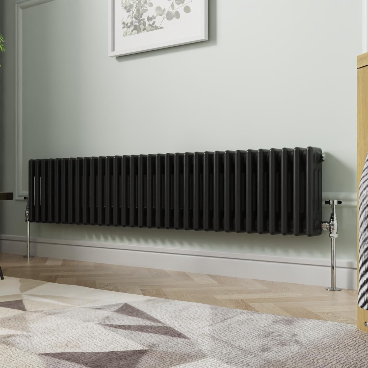NRG 300 x 1460mm Traditional Black Horizontal Cast Iron Style Radiator Triple Panel — image 1