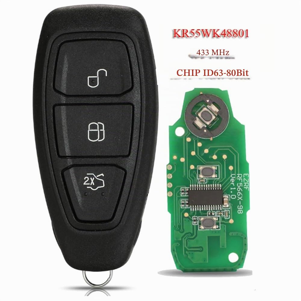 Guscio Chiave auto a distanza Controllo remoto telecomando radiocomando portachiavi Auto chiave remota per Ford Focus Fiesta C-Max Mondeo Ecosport Galaxy Kuga Smart Keyless 433MHz KR55WK48801