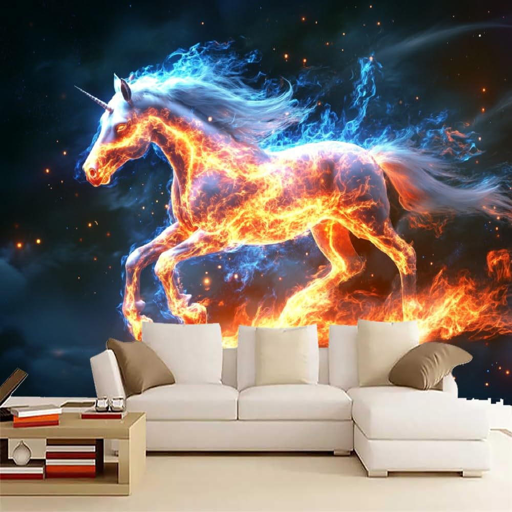 Cheval de flamme autocollant mural de 400x280cm déco chambre bébé
