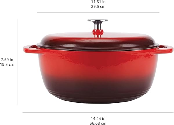 Amazon Basics Ronde Faitout en fonte émaillée, 6.9 l, Rouge - 3