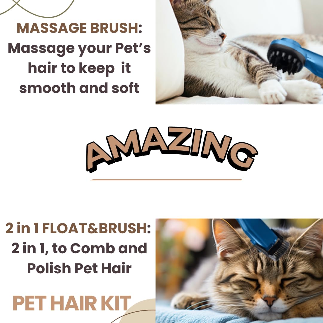 BEHOME Aspirazione e Toelettatura Cani e Gatti, Aspirapolvere Cane e Gatto, Aspiraione Peli Animali e Aspirapelo, Tosatrice professionale 6 accessori, Silenzioso