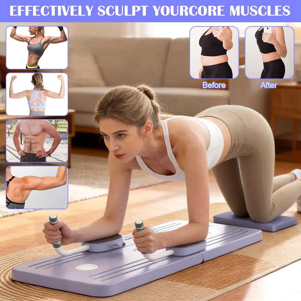 Pilates Board, Pilates Geräte mit Resistance Bands, Tragbares & Faltbares Core-Trainingsgerät für Zuhause, Vielseitige Pilates Reformer Board mit automatischem Rückprall, Ganzkörper Training