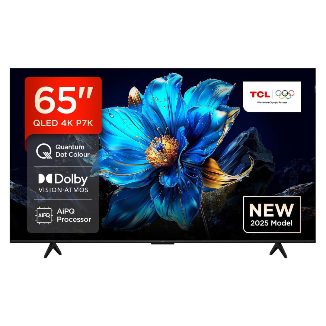 Фронт view of the TCL 65P7K 65-inch 4K Ultra HD Smart QLED Google TV