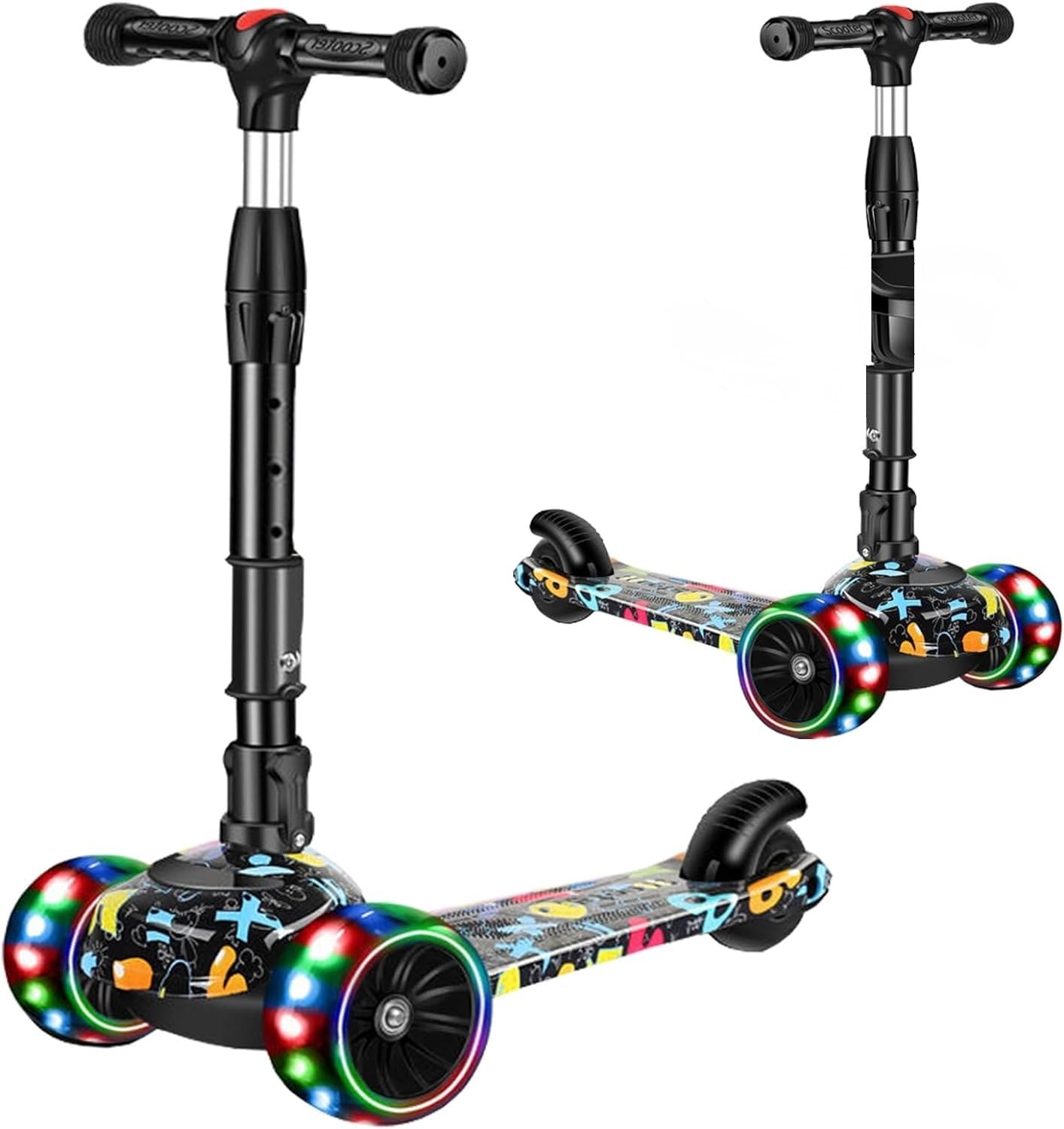 KOUREVON 3 Wheeler Kick Scooter with Powerful Weight Capacity of 60kgs. PU Light Wheels, 4 Level Height Adjustment, with Grafity Design for Kids Aged 3-20 for Kids