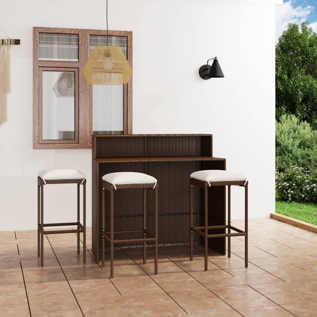 Set di 4 bar da giardino con cuscino, colore marrone, set di mobili da giardino, per giardini, terrazze e balconi