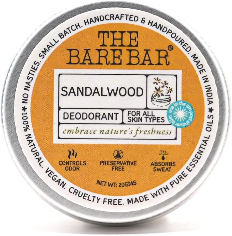 The Bare Bar Sandalwood Ylang Ylang Deodorant - 20 gm | Woody floral Fragrance| Odor & Sweat Control | Gentle, Natural formula and Chemical free | Travel Mini Size Solid Deodorant for Men & Women