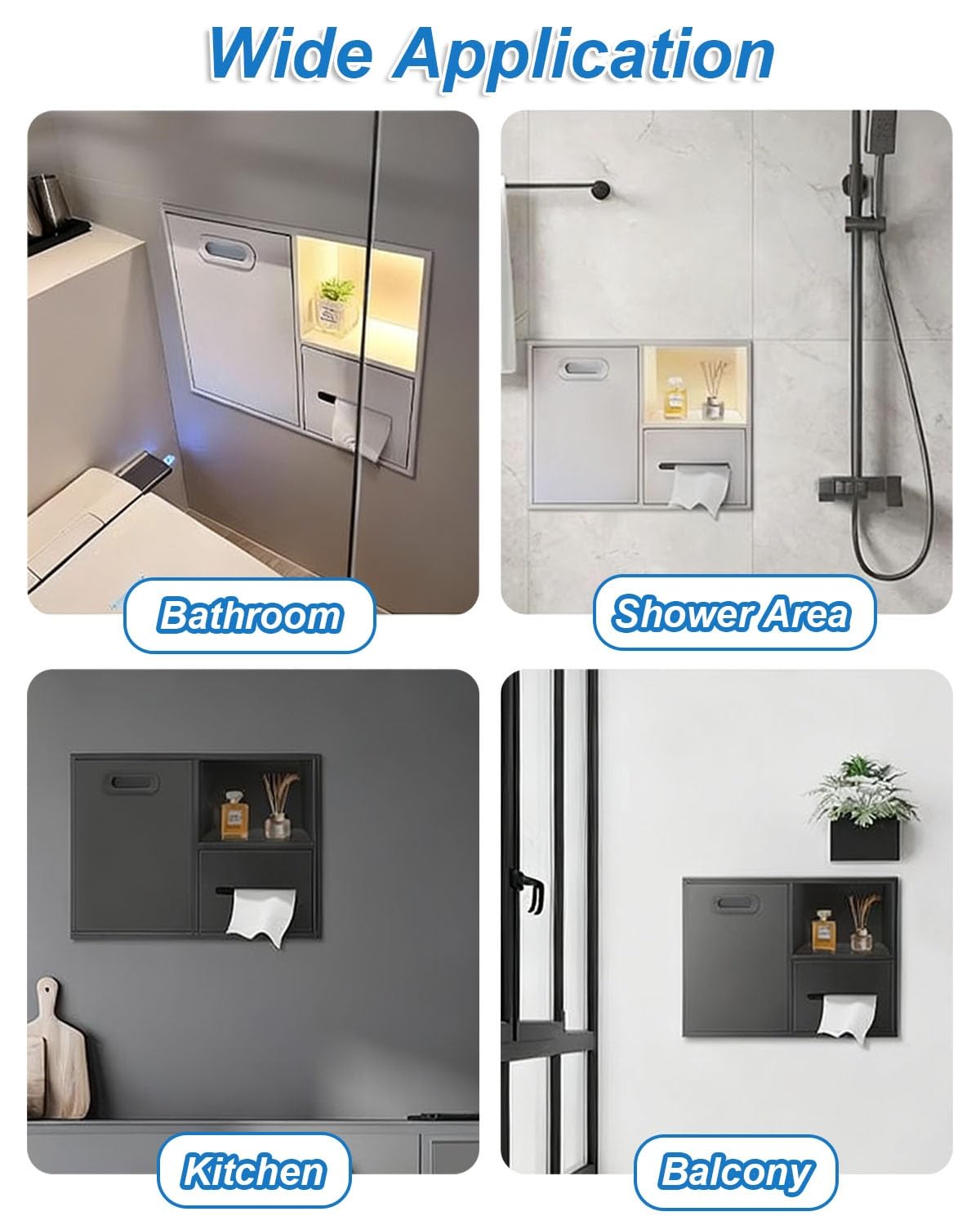 Soporte para Papel higiénico Empotrado en la Pared con Estante, Soporte para Papel higiénico Empotrado, nicho para Papelera Integrado, Inserto para nicho de Papel higiénico para co