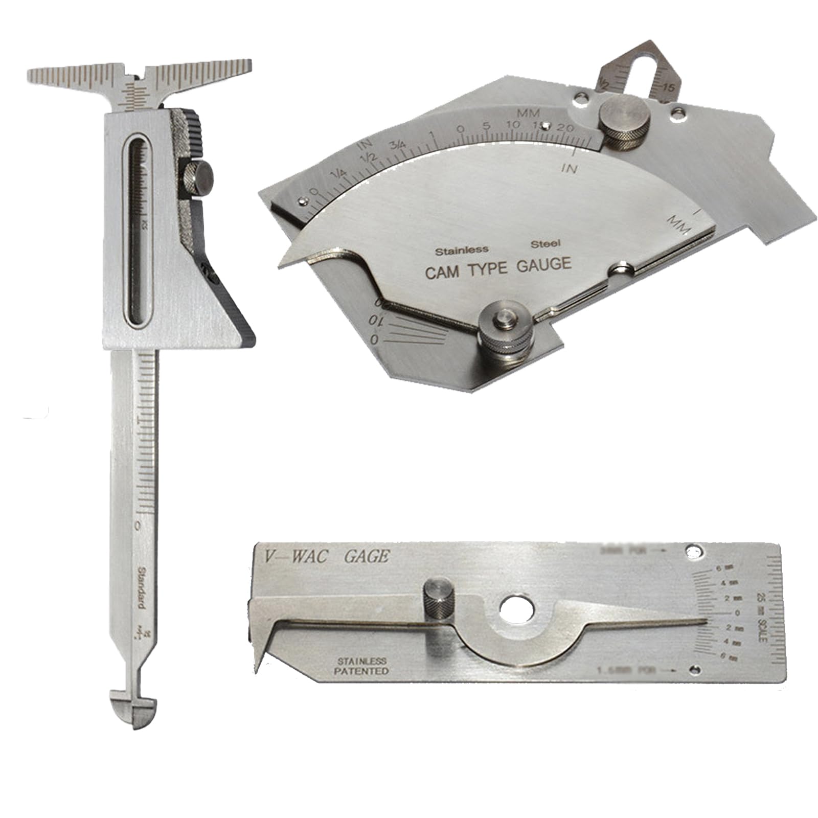 Set of 3 Gauge Kit, HI-LO Stainless Steel Welding Gauge + V-WAC Biting Edge Weld Gage + MG-8 Bridge Cam Gage, Weld Gauge Inspection Kit Welding Measuring Tools