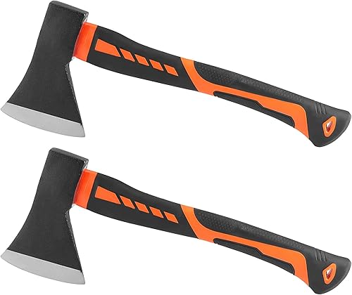 HOIGON Paquete de 2 hachas de corte de 15 pulgadas, hacha de campamento con mango de fibra de vidrio que absorbe los golpes, hacha de campamento