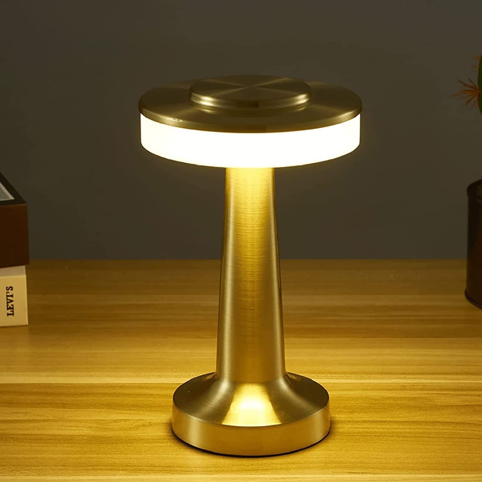 HJLRR Portable LED Table Lamp, 3 Color Touch Sensor Cordless Desk Lamp, Stepless Dimmable Eye-Protection Bedside Lamps for Bar Restaurant Study Restaurant Night Light