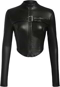 ジャケット・アウター HYPE-03 High neck leather like jacket High Neck Leather Jacket (LJ0042-LT0103-DARK-BROWN)