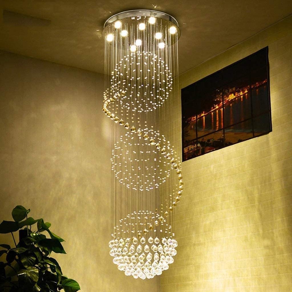 PCXEHUYP Spiral Villa Hall Lobby Pendant Lights Living Room Stairwell Duplex Building Crystal Staircase Long Chandelier Lamp ，Kitchen Light