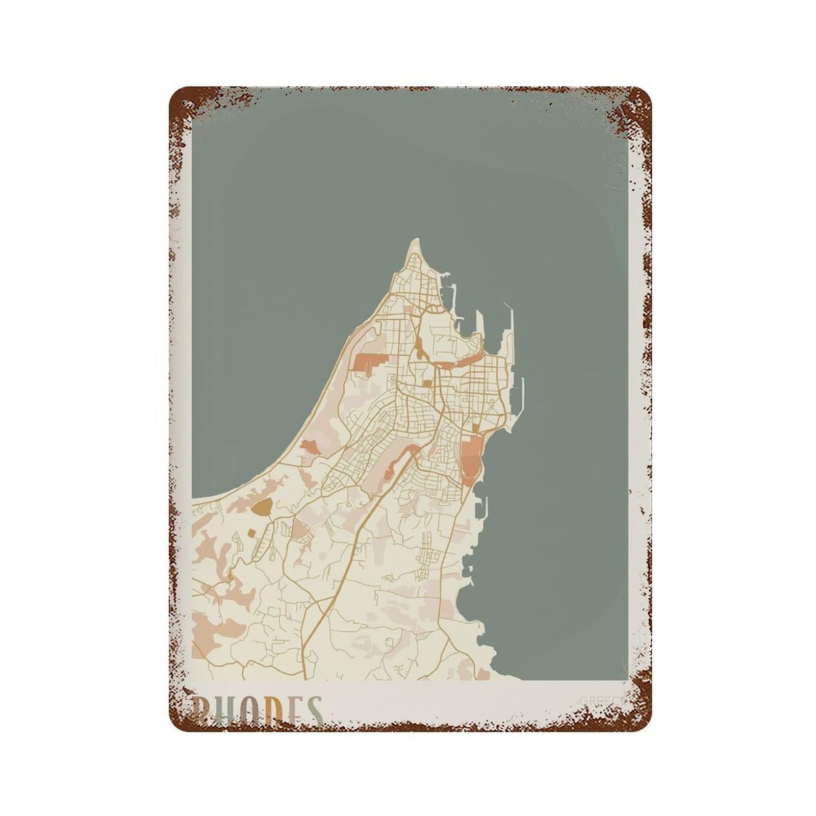 xiaoxiaoshen Rhodes Map Greece Travel Gift Boho Decor Wall Decor Art Metal Tin Poster Modern Home Decor Art Home Bar Shop Decorations Vintage Sign 40x30cm
