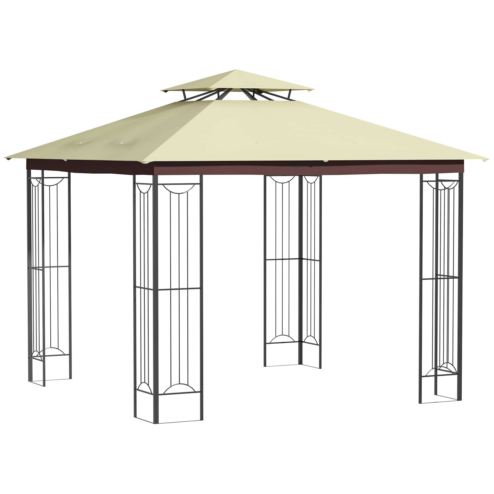 Outsunny Cenador de Jardín 3x3 m Pabellón para Exterior con Doble Techo de Ventilación y Marco de Acero Anti-UV para Fiestas Eventos Patio al Aire Libre Beige