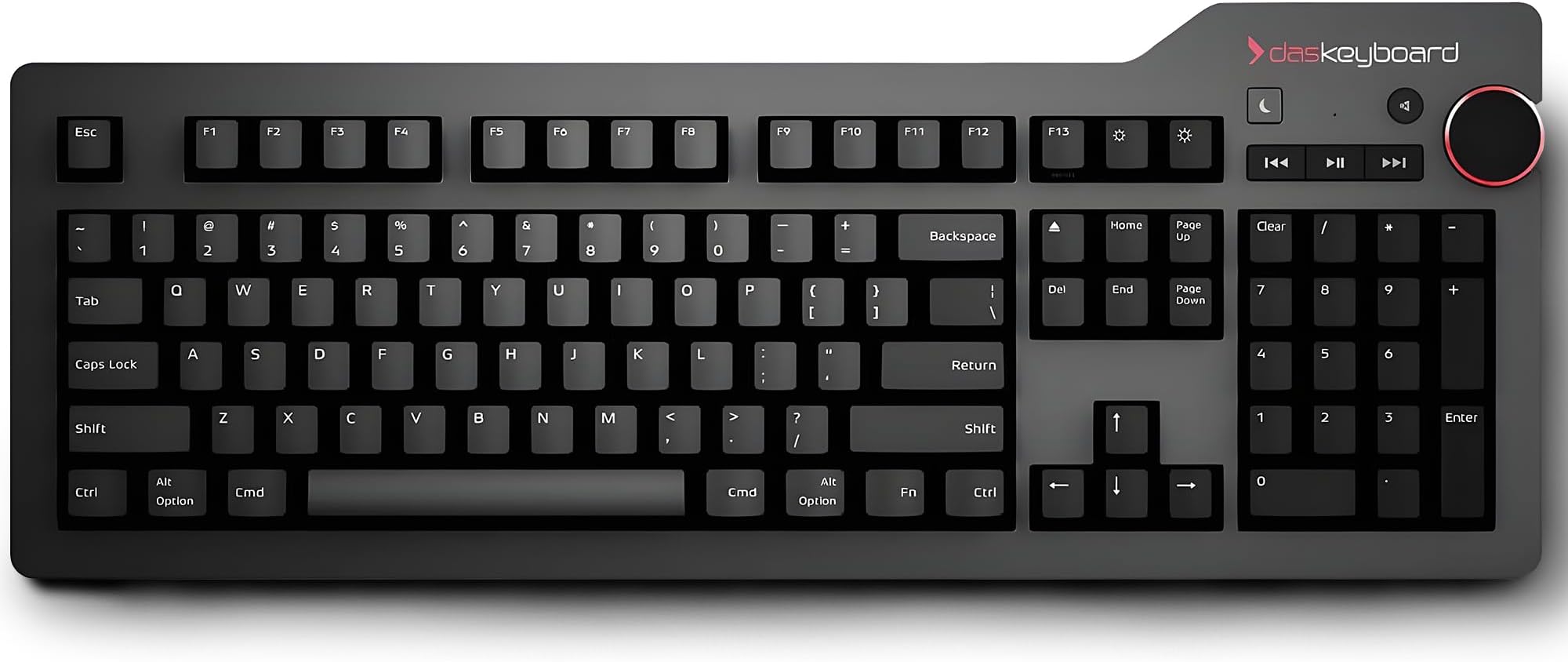 Das Keyboard 4 Professional for Mac Wired Mechanical Keyboard, Cherry MX Blue Mechanical Switches, 2-Port USB 3.0 Hub, Volume Knob, Aluminum Top (104 Keys, Black)