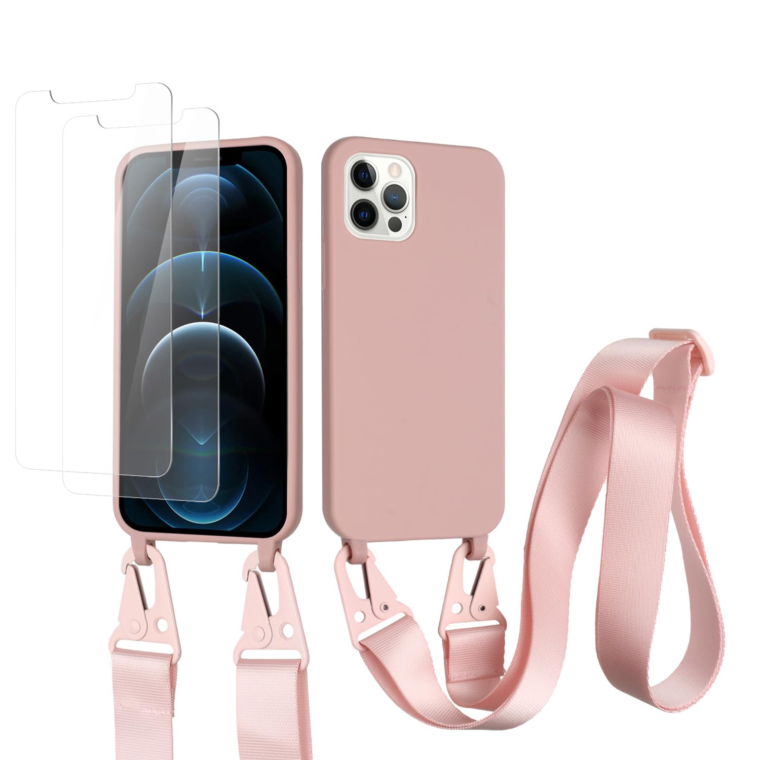 vrupin Funda Compatible con iPhone 13.con (2 x Protector Pantalla)con Cuerda Case con Ajustable Cordón.Silicona Líquida Funda-Loto Color — view 14