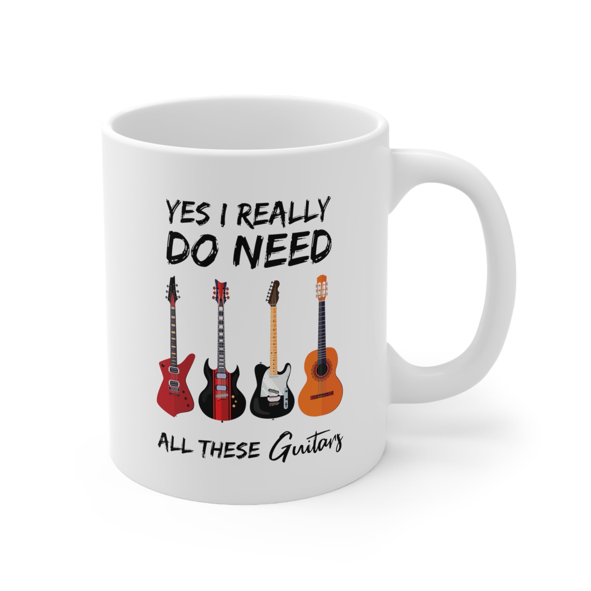 Stars and Stripes Yes I Really Do Need All These Guitars Music Lover Guitar Enthusiast Personalised Printed Coffee Tea Ceramic Mug (White)