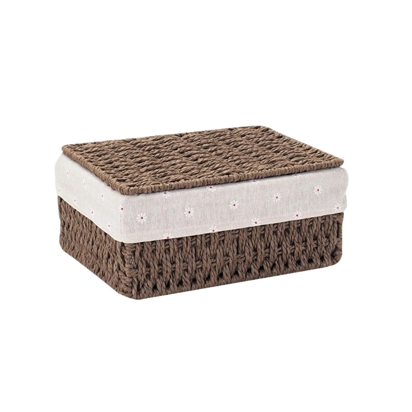 Fabric Storage Basket With Lid Desktop Woven Stackable Sundries Organizer Rattan For Storage(Brown M)