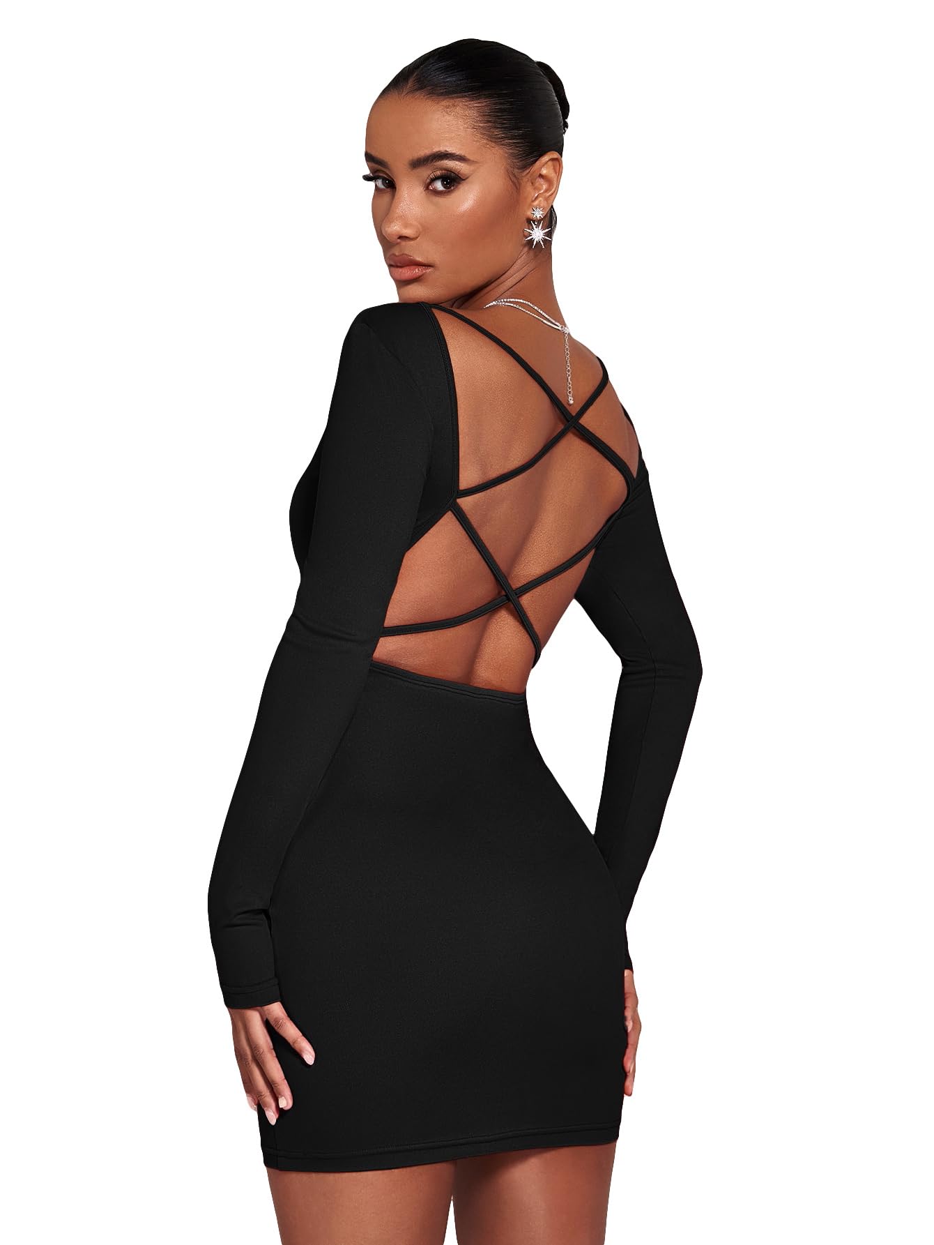 Gorglitter Womens Criss Cross Backless Sexy Mini Dress Long Sleeve | Desertcart BAHRAIN Gorglitter Womens Criss Cross Backless Sexy Mini Dress Long Sleeve | Desertcart BAHRAIN