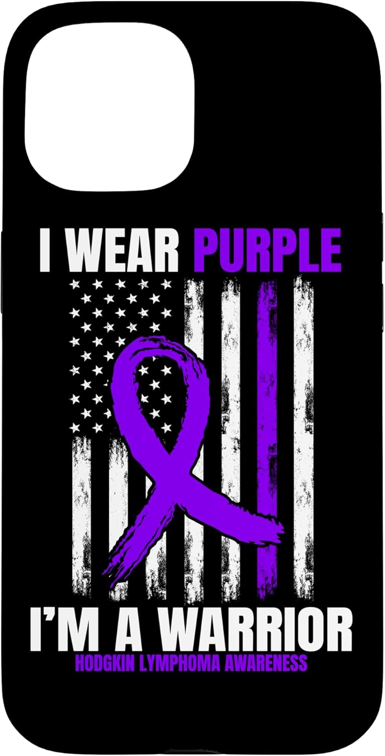 Purple Hodgkins Lymphoma Cancer Warrior Awareness USA Flag Case for iPhone 12/12 Pro