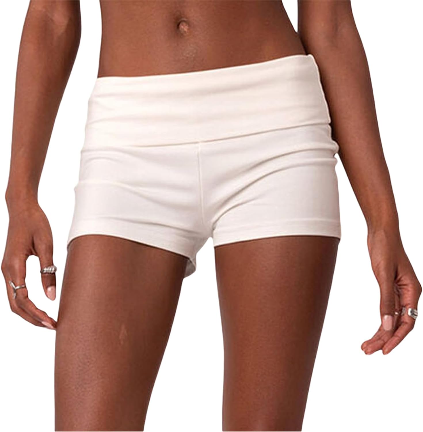 Women Low Waist Lounge Shorts Fold Over Skinny Pajamas Shorts Summer Casual Pj Bottom Sleep Shorts