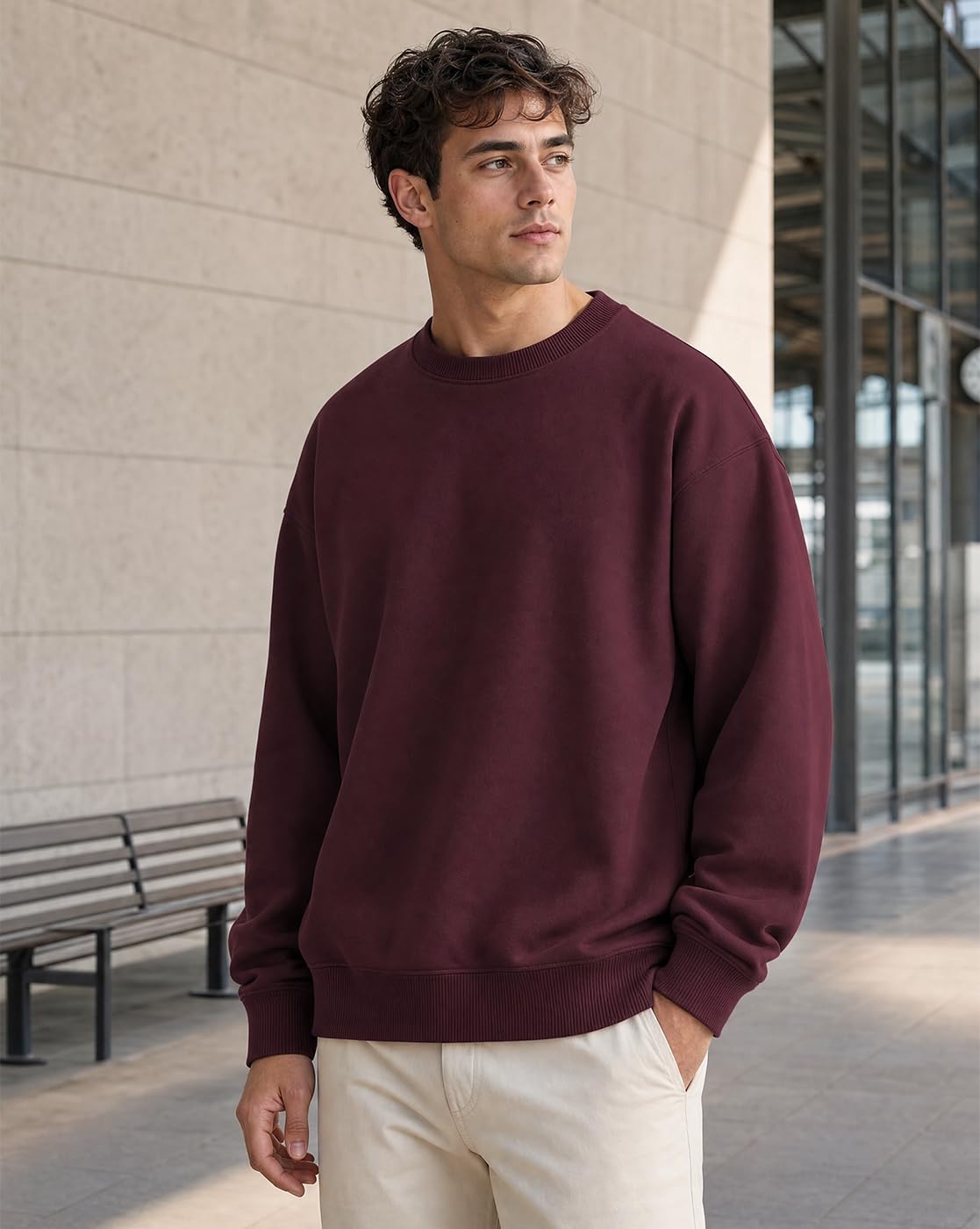 NOBERO Stylowe bluzy oversize dla mężczyzn | 280 g/m² bawełna bogaty polar jednolity oversize luźny krój bluzy męskie | stylowa i swobodna bluza zimowa dla mężczyzn