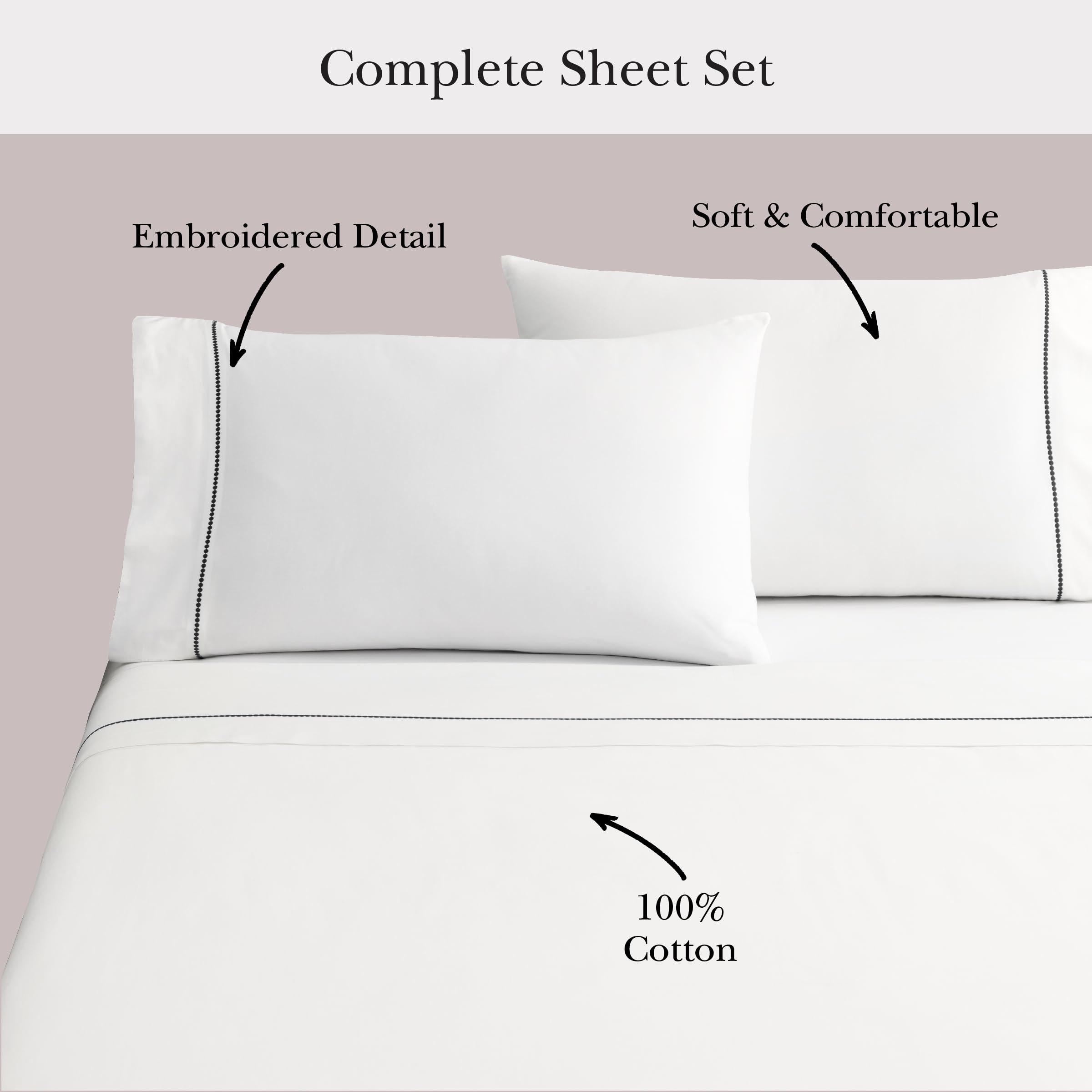 kate spade new york Dot Queen Sheet Set, 300 Thread Count and 100% Cotton, All Season 4 Piece Bedding Set, Machine Washable, White and Pink